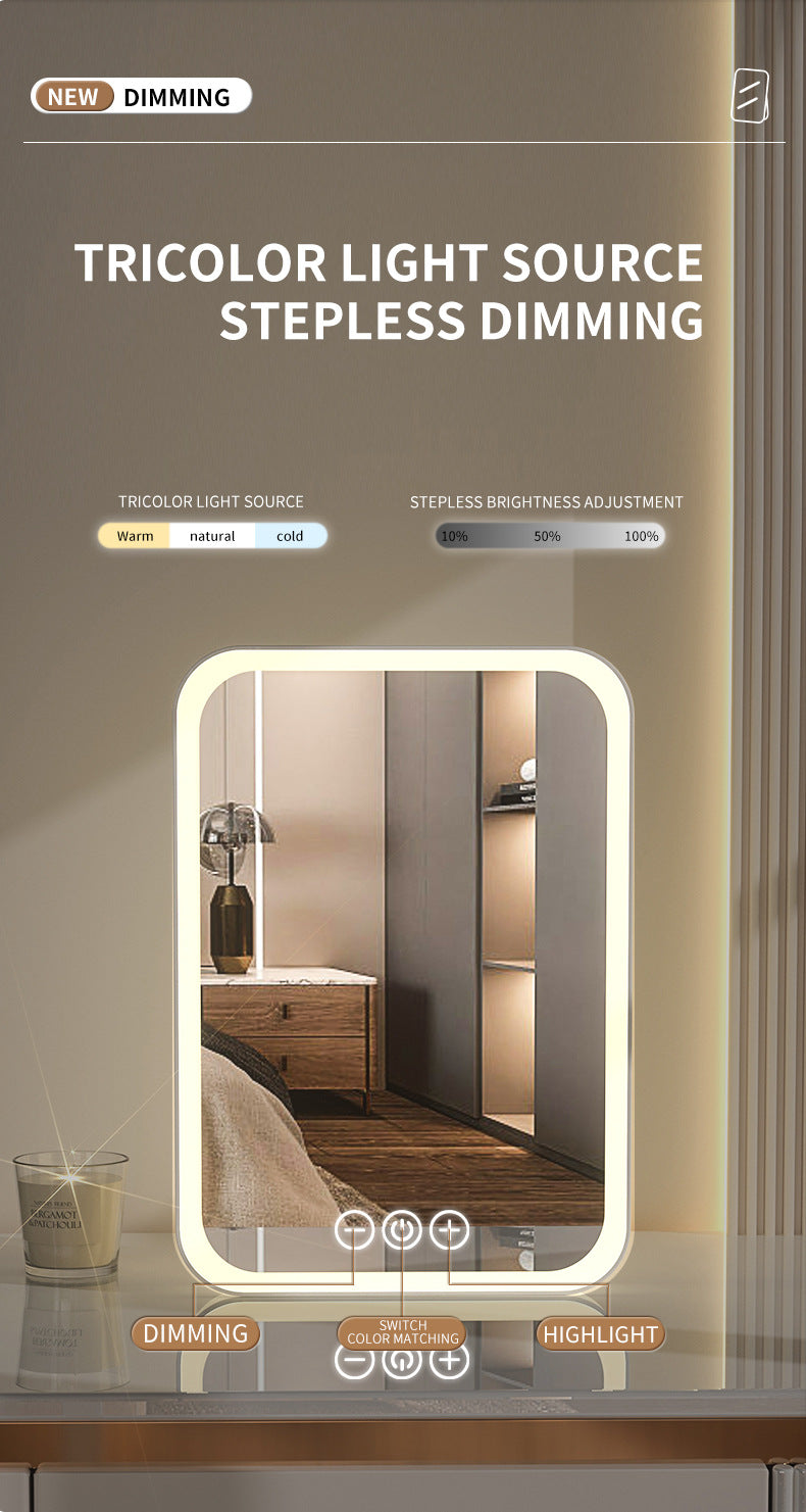 White Professional LED Vanity Mirror - 3 Color Lights, Stepless Dimming & Adjustable Rotating Stand, USB-C Rechargeable - Image 3