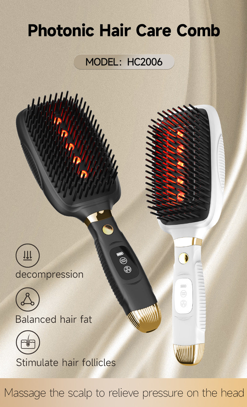 Black Advanced 3-in-1 Scalp & Hair Care Massage Comb - Red Light Therapy, EMS Microcurrent & Vibration for Healthy Hair Growth - Image 2