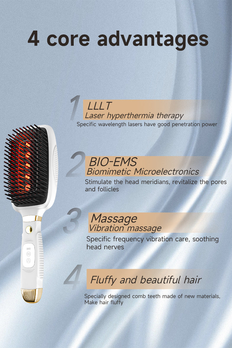 Black Advanced 3-in-1 Scalp & Hair Care Massage Comb - Red Light Therapy, EMS Microcurrent & Vibration for Healthy Hair Growth - Image 4
