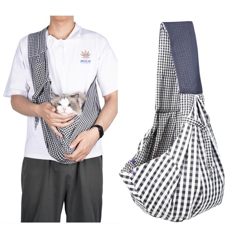 Black and White Checkered Comfortable Pet Sling Carrier for Small Dogs & Cats - Breathable Cotton Checkered Bag, Hands-Free, Safety Features - Image 2