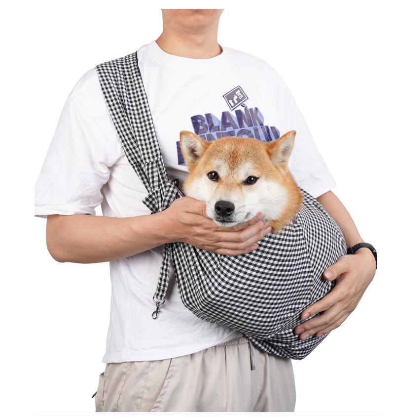 Black and White Checkered Comfortable Pet Sling Carrier for Small Dogs & Cats - Breathable Cotton Checkered Bag, Hands-Free, Safety Features - Image 3