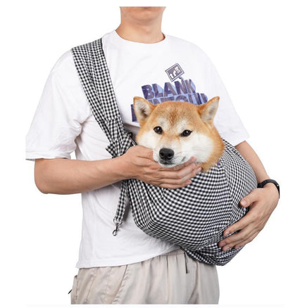 Black and White Checkered Comfortable Pet Sling Carrier for Small Dogs & Cats - Breathable Cotton Checkered Bag, Hands-Free, Safety Features - Image 3