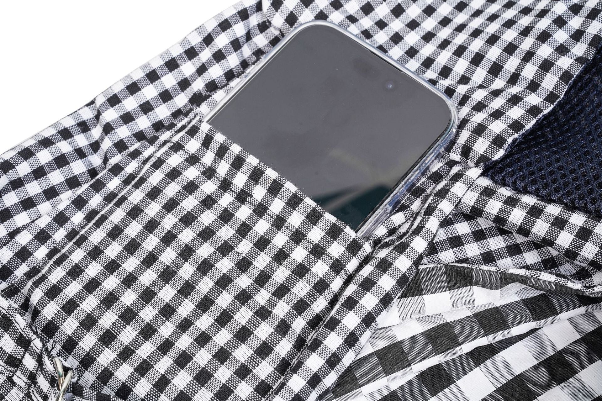 Black and White Checkered Comfortable Pet Sling Carrier for Small Dogs & Cats - Breathable Cotton Checkered Bag, Hands-Free, Safety Features - Image 4