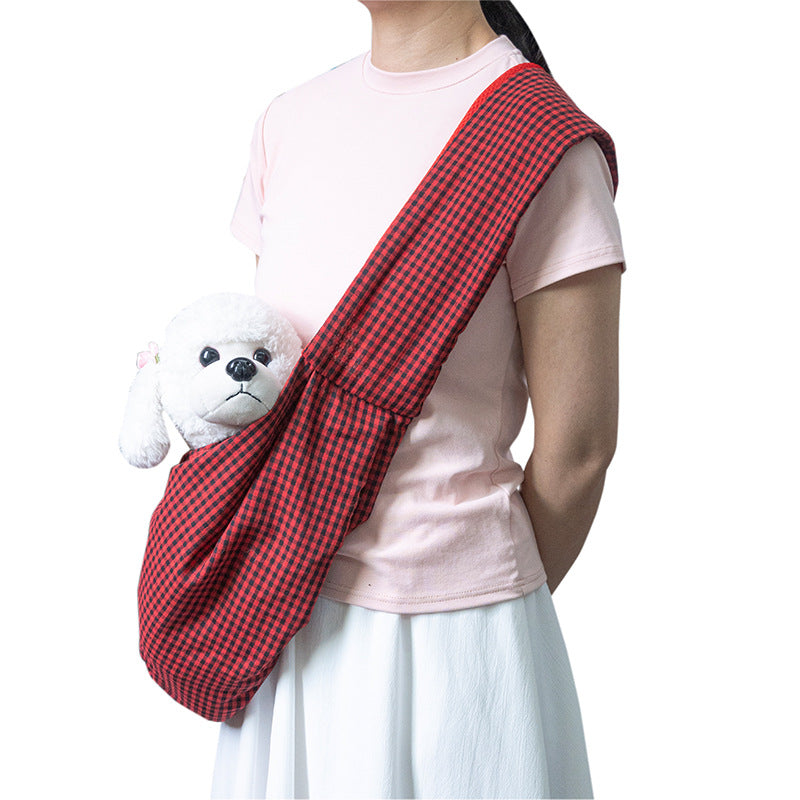 Black and Red Checkered Comfortable Pet Sling Carrier for Small Dogs & Cats - Breathable Cotton Checkered Bag, Hands-Free, Safety Features - Image 2