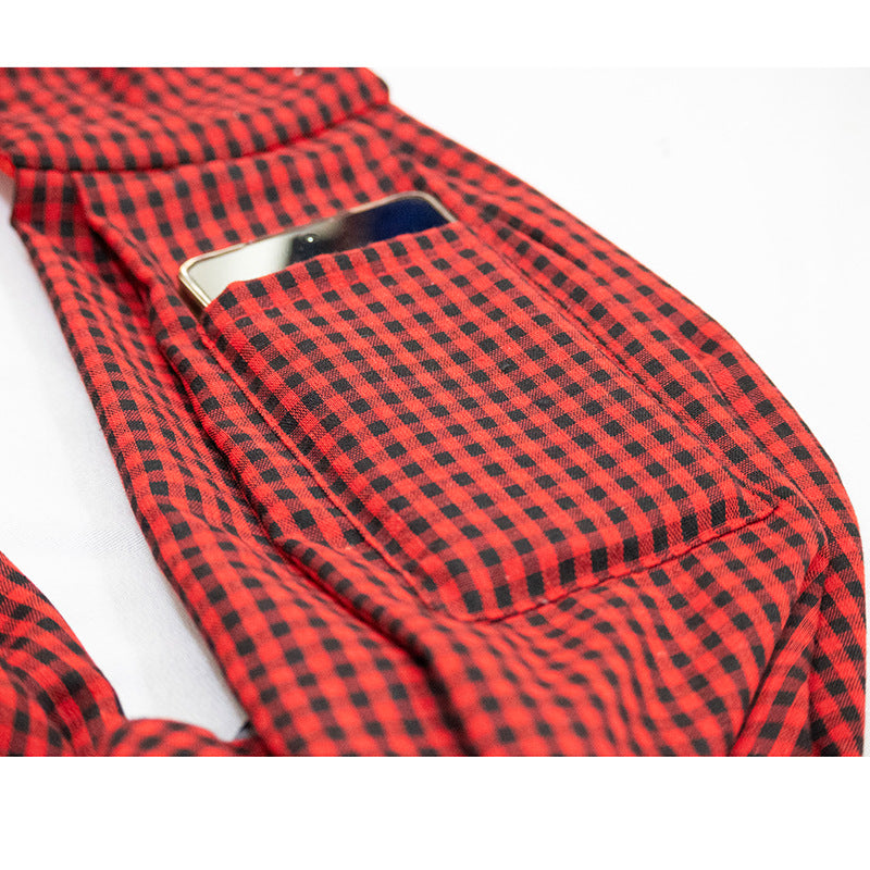 Black and Red Checkered Comfortable Pet Sling Carrier for Small Dogs & Cats - Breathable Cotton Checkered Bag, Hands-Free, Safety Features - Image 4