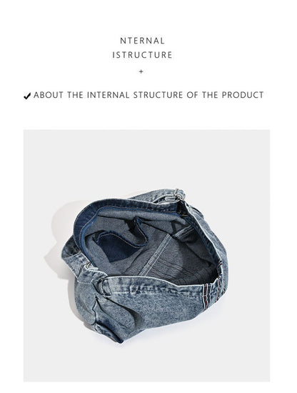 Blue Retro Washed Denim Hobo Bag - Large Capacity Shoulder & Crossbody Tote for Casual Everyday & Commute - Image 6