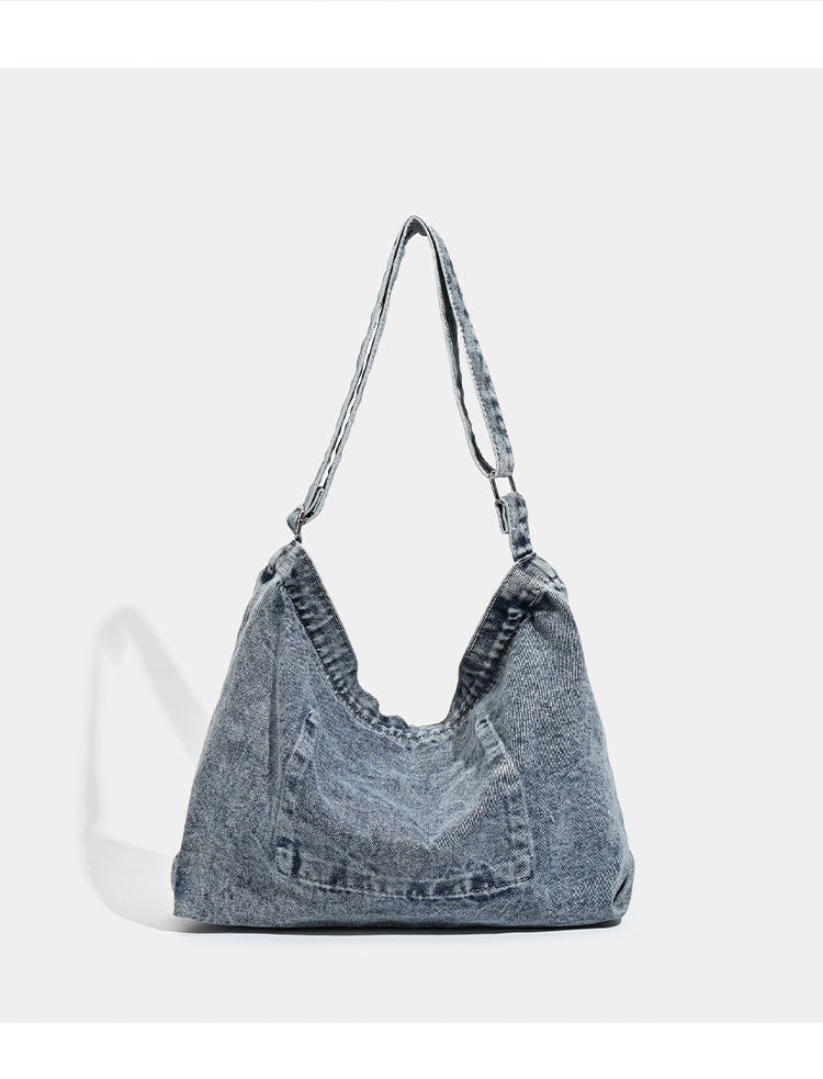 Blue Retro Washed Denim Hobo Bag - Large Capacity Shoulder & Crossbody Tote for Casual Everyday & Commute - Image 7