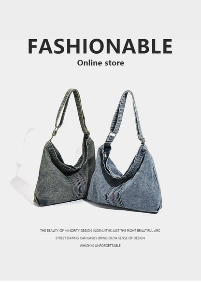 Grey Retro Washed Denim Hobo Bag - Large Capacity Shoulder & Crossbody Tote for Casual Everyday & Commute - Image 2