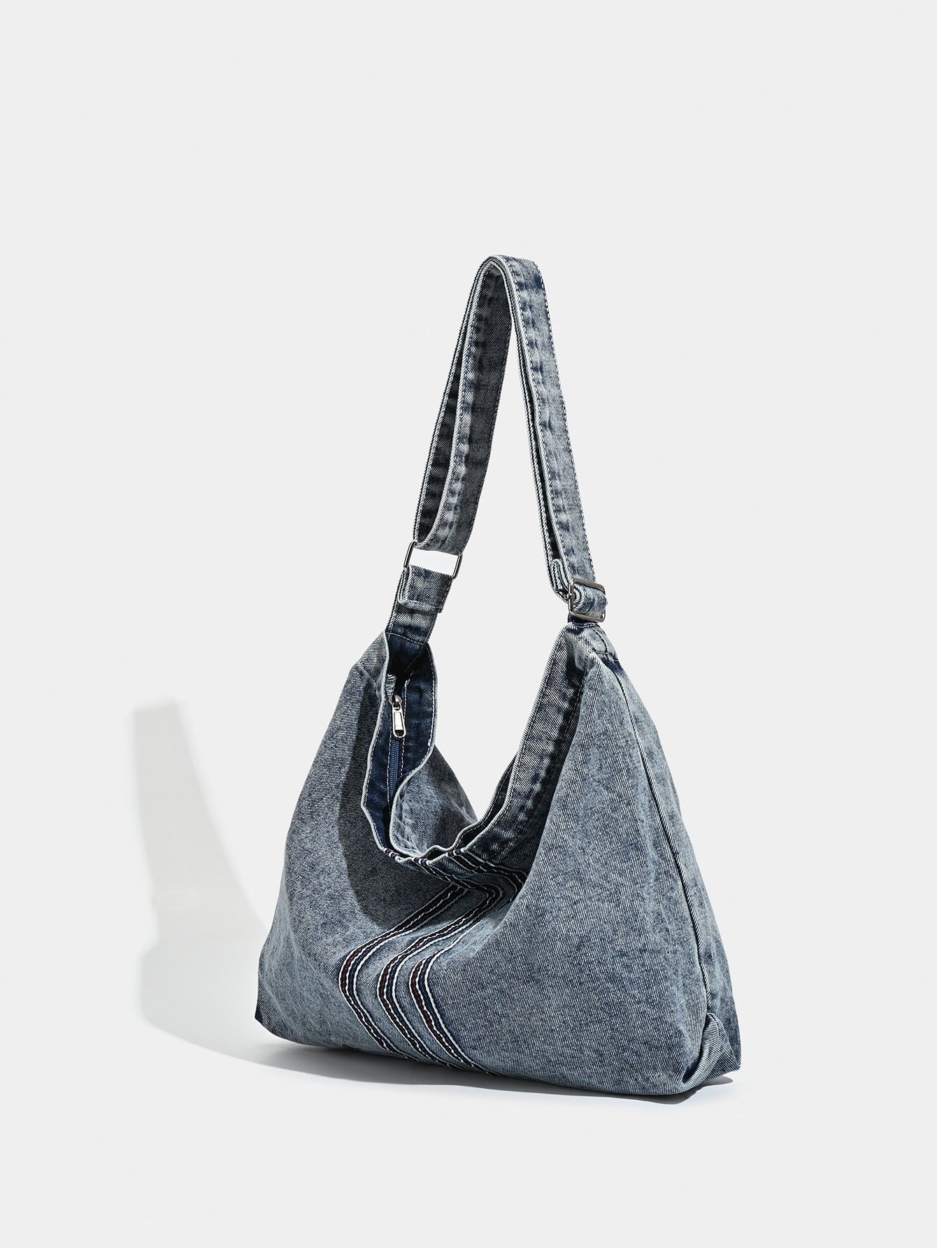 Grey Retro Washed Denim Hobo Bag - Large Capacity Shoulder & Crossbody Tote for Casual Everyday & Commute - Image 3