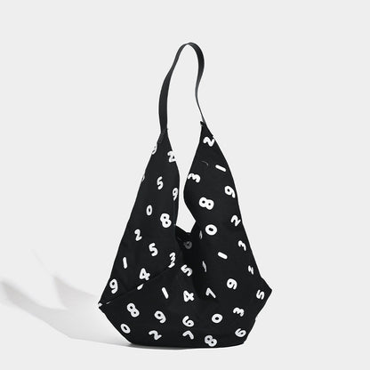 Black and White Chic Number Print Canvas Tote Bag - Lightweight Polyester Shoulder Bag for Everyday Essentials & A4 - Image 2