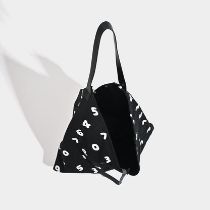 Black and White Chic Number Print Canvas Tote Bag - Lightweight Polyester Shoulder Bag for Everyday Essentials & A4 - Image 3