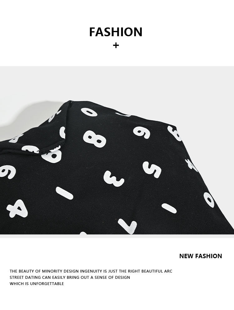 Black and White Chic Number Print Canvas Tote Bag - Lightweight Polyester Shoulder Bag for Everyday Essentials & A4 - Image 4