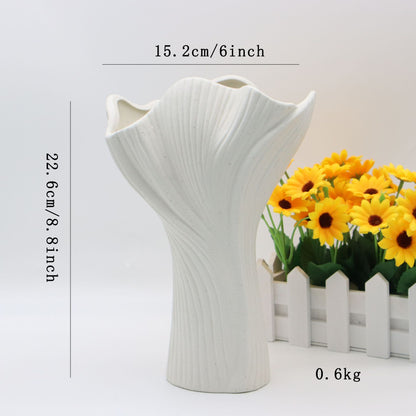 White Elegant Off-White Ceramic Vase - Modern Sculptural Flower Holder with Wide Fluted Opening - Image 2