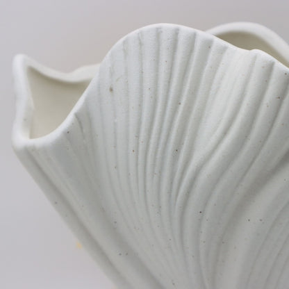 White Elegant Off-White Ceramic Vase - Modern Sculptural Flower Holder with Wide Fluted Opening - Image 6