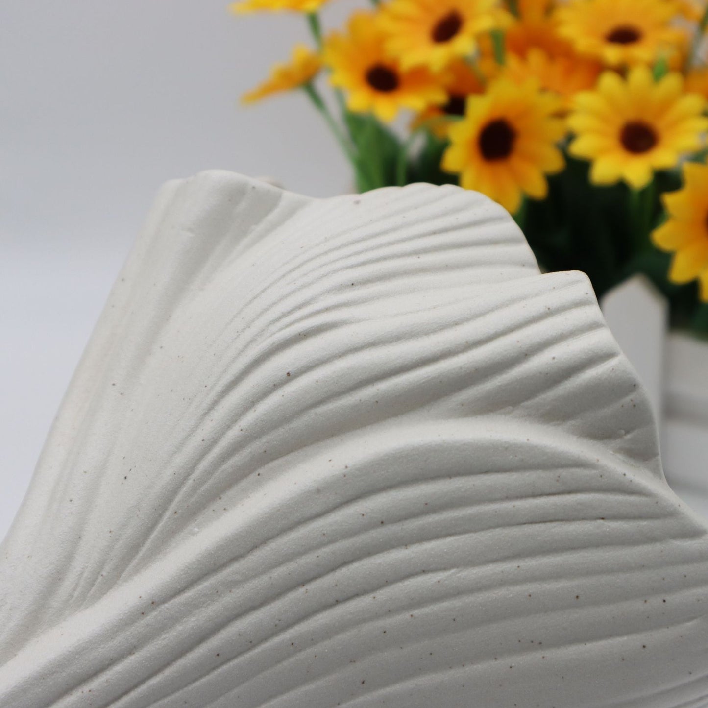 White Elegant Off-White Ceramic Vase - Modern Sculptural Flower Holder with Wide Fluted Opening - Image 7