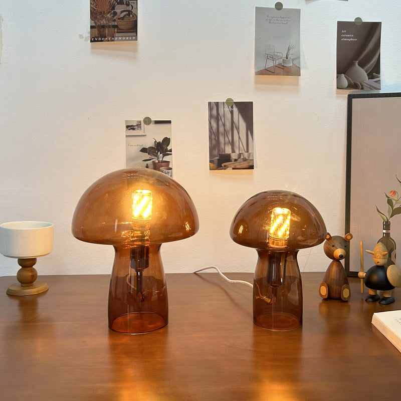 Brown Charming Retro Glass Mushroom Table Lamp - Vintage Nordic Style Bedside Light - Image 2