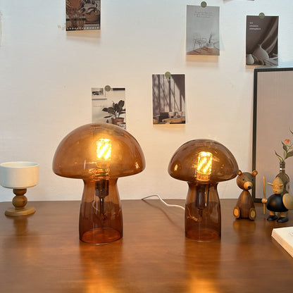 Brown Charming Retro Glass Mushroom Table Lamp - Vintage Nordic Style Bedside Light - Image 2