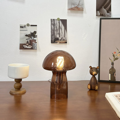 Brown Charming Retro Glass Mushroom Table Lamp - Vintage Nordic Style Bedside Light - Image 3