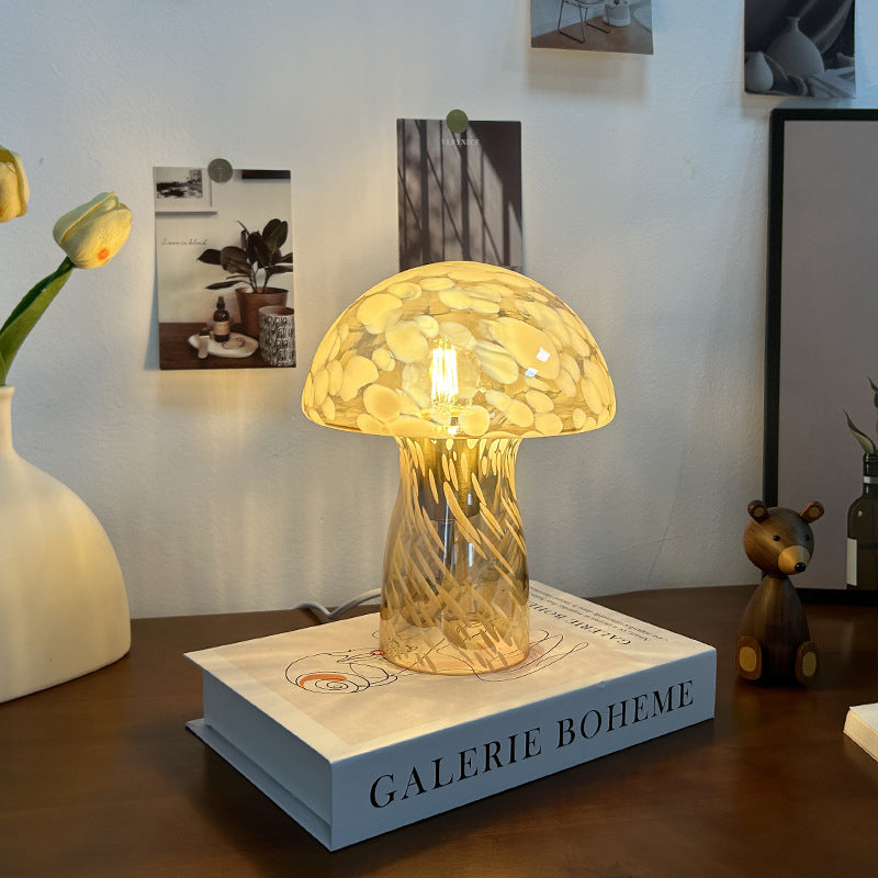 Yellow Charming Retro Glass Mushroom Table Lamp - Vintage Nordic Style Bedside Light - Image 2