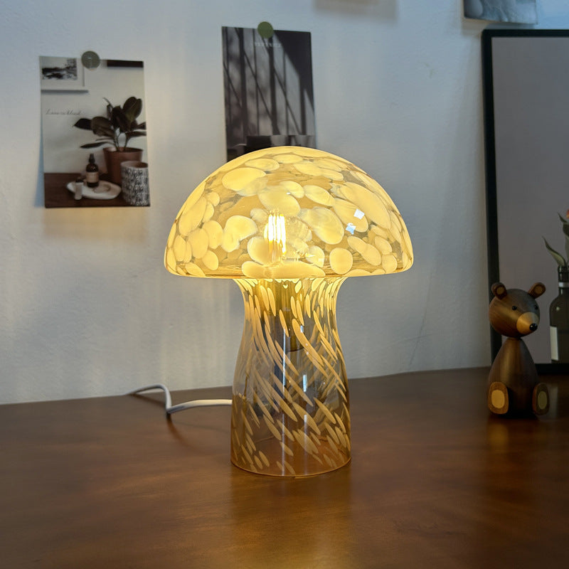 Yellow Charming Retro Glass Mushroom Table Lamp - Vintage Nordic Style Bedside Light - Image 3