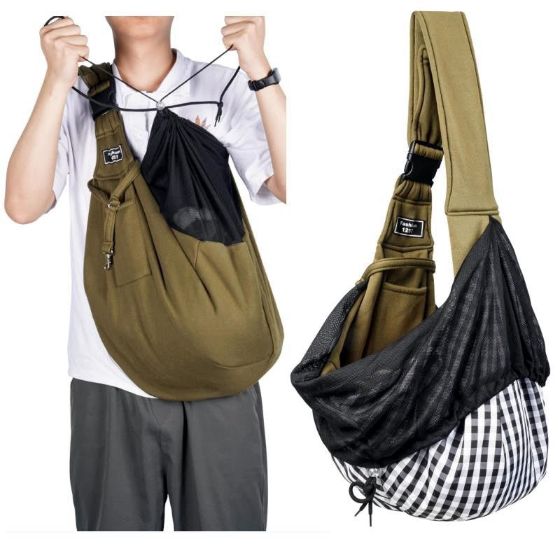 Grey Breathable Pet Sling Carrier for Small Dogs & Cats - Adjustable Hands-Free Travel Pouch with Safety Leash & Pocket - Image 2