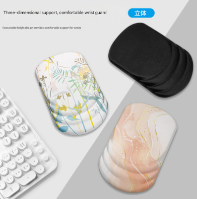 Black Flower Pattern Ergonomic Mouse Pad with 3D Silicone Gel Wrist Rest - Stylish Comfort & Support for Office & Home - Image 2