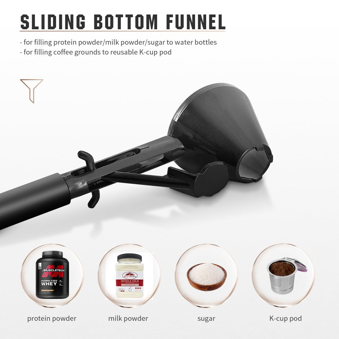 Black 2-Pack No-Spill Sliding Scoop & Funnel - Mess-Free for Protein Powder, Coffee, Formula - Image 2
