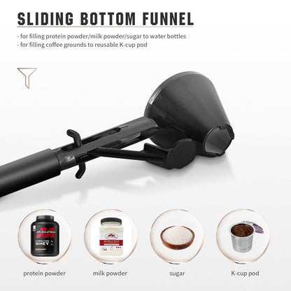 Black 2-Pack No-Spill Sliding Scoop & Funnel - Mess-Free for Protein Powder, Coffee, Formula - Image 2