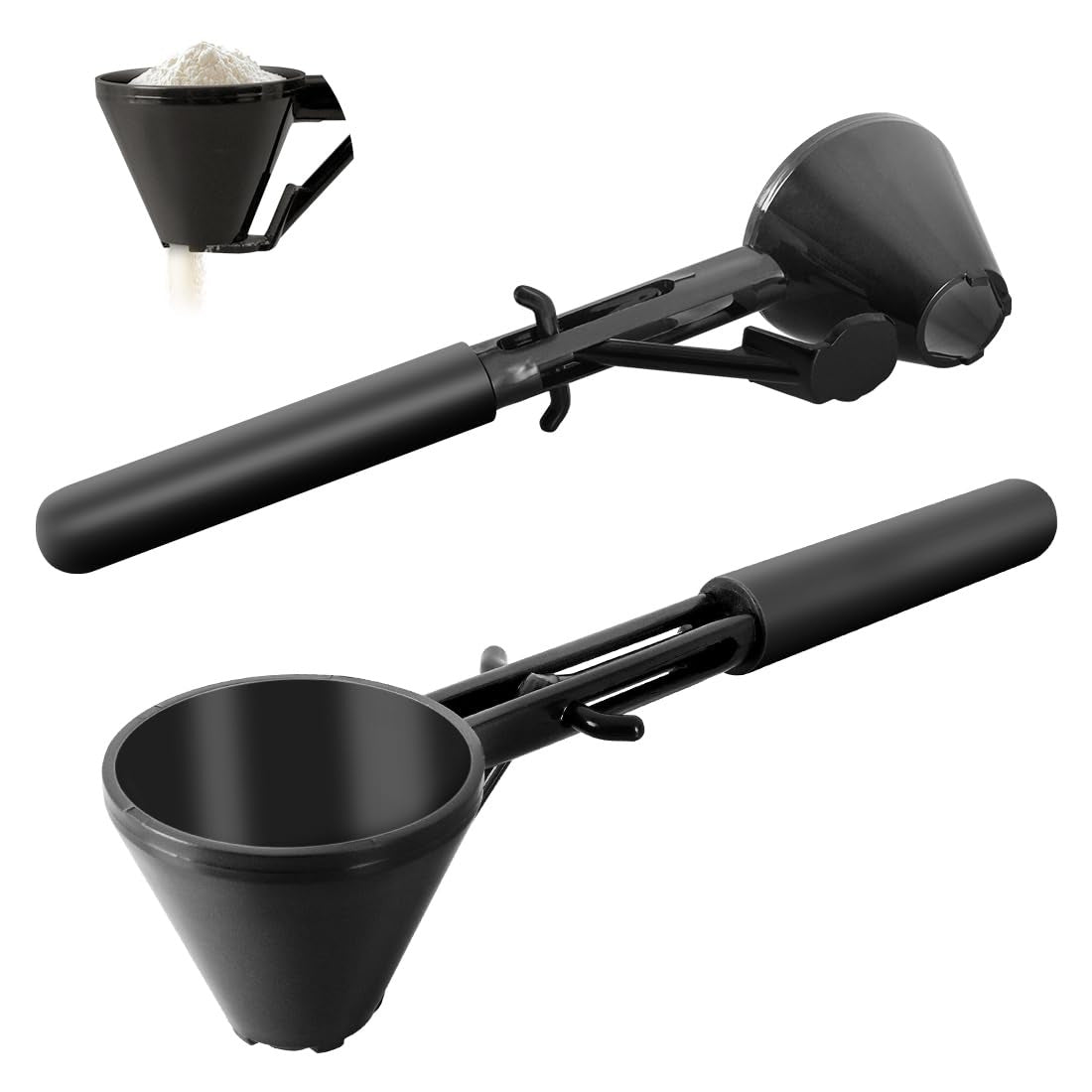 Black 2-Pack No-Spill Sliding Scoop & Funnel - Mess-Free for Protein Powder, Coffee, Formula - Image 4