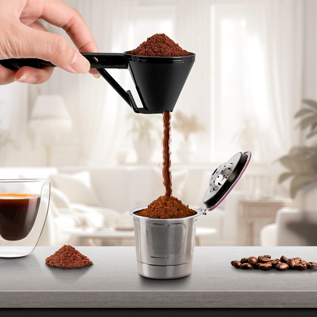 Black 2-Pack No-Spill Sliding Scoop & Funnel - Mess-Free for Protein Powder, Coffee, Formula - Image 5