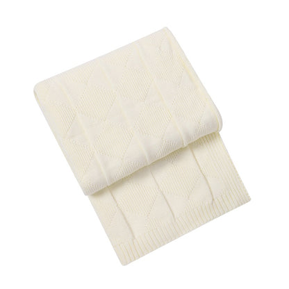 Beige Cozy Lightweight Acrylic Knit Throw Blanket - Diamond Waffle Texture for Sofa, Bed & Travel  - Image 5