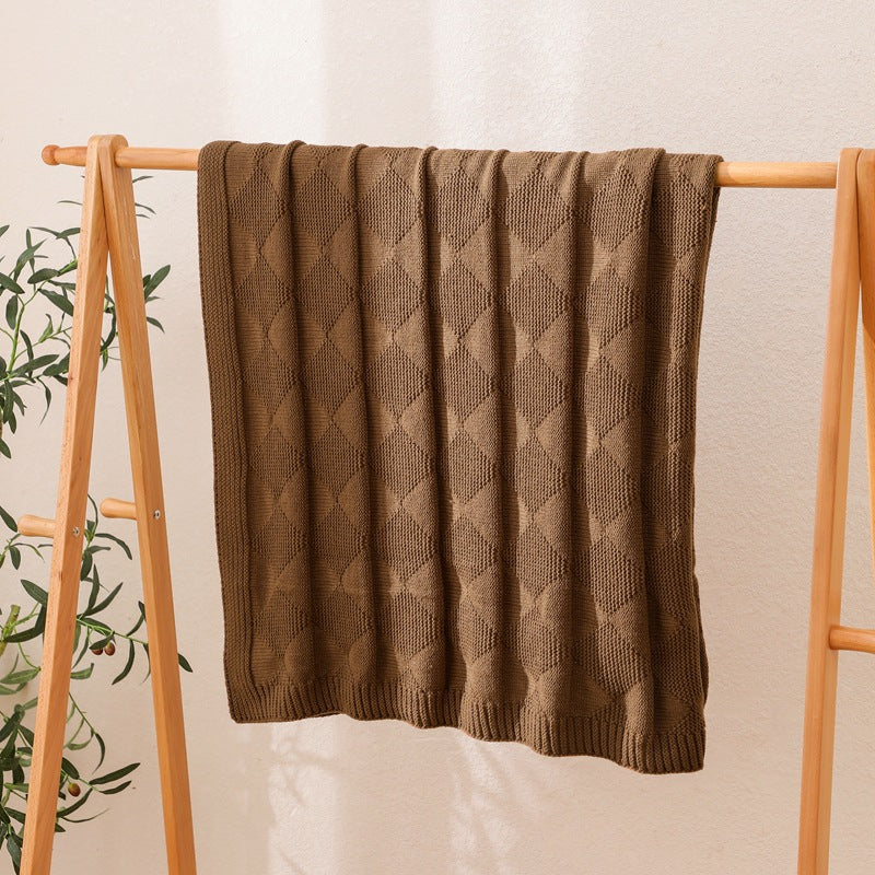 Brown Cozy Lightweight Acrylic Knit Throw Blanket - Diamond Waffle Texture for Sofa, Bed & Travel  - Image 3