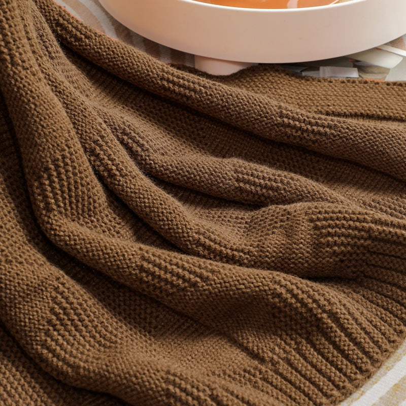 Brown Cozy Lightweight Acrylic Knit Throw Blanket - Diamond Waffle Texture for Sofa, Bed & Travel  - Image 4