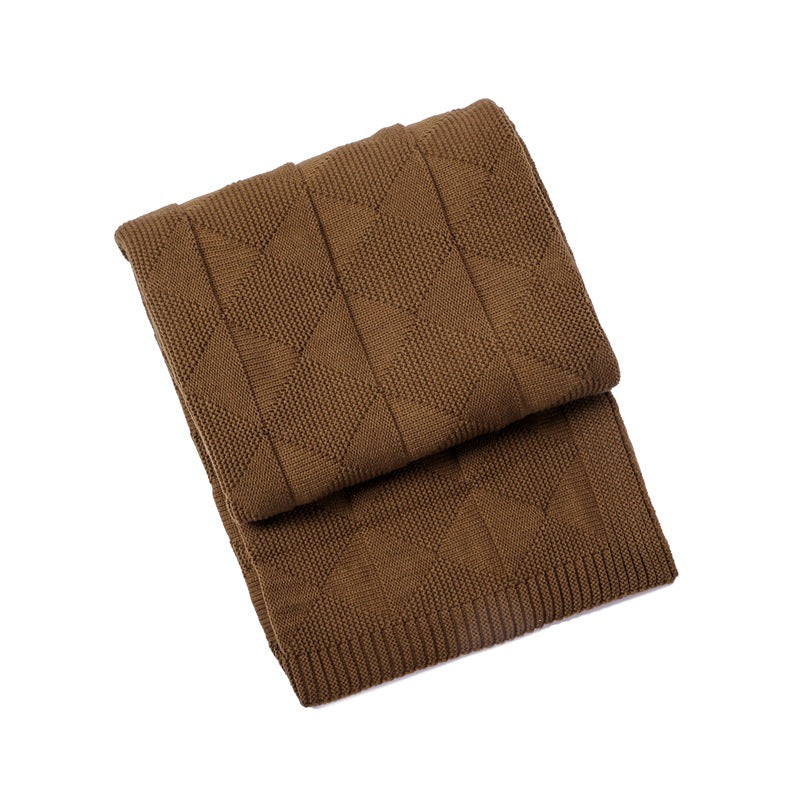 Brown Cozy Lightweight Acrylic Knit Throw Blanket - Diamond Waffle Texture for Sofa, Bed & Travel  - Image 5