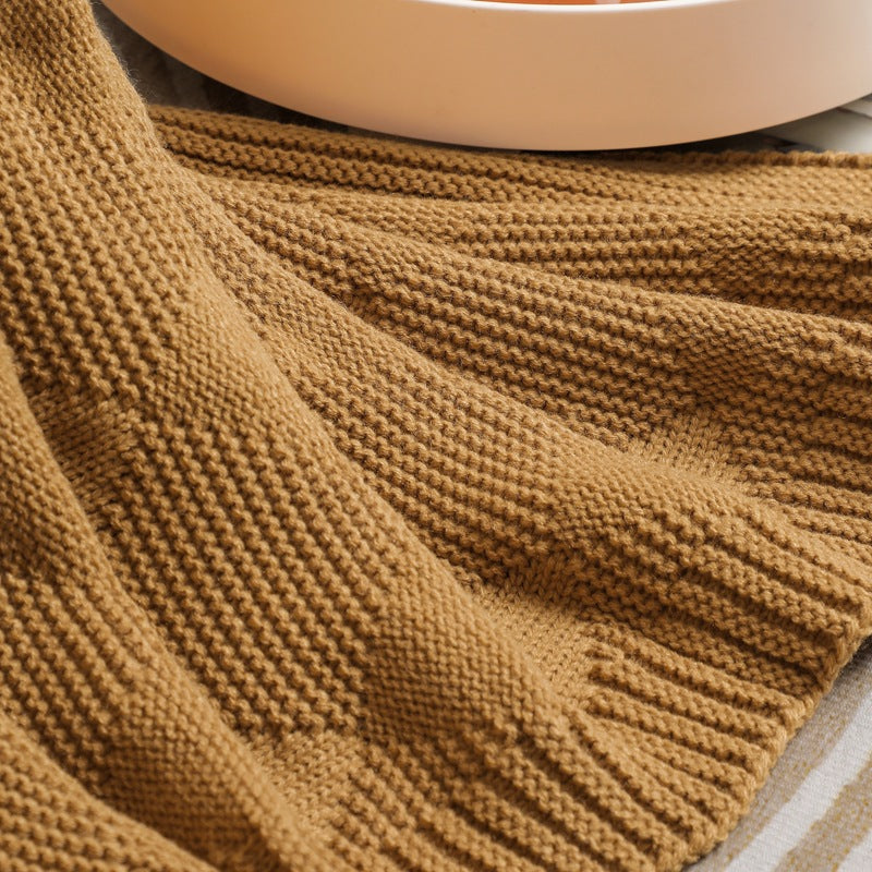 Khaki Cozy Lightweight Acrylic Knit Throw Blanket - Diamond Waffle Texture for Sofa, Bed & Travel  - Image 4
