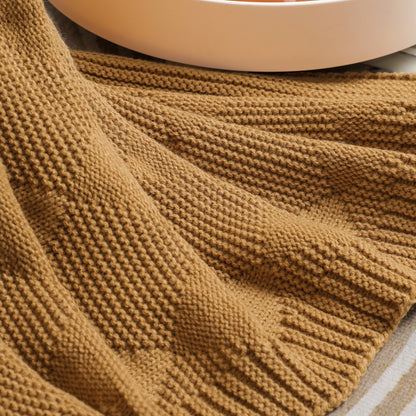 Khaki Cozy Lightweight Acrylic Knit Throw Blanket - Diamond Waffle Texture for Sofa, Bed & Travel  - Image 4