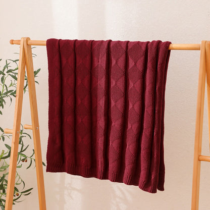 Claret Red Cozy Lightweight Acrylic Knit Throw Blanket - Diamond Waffle Texture for Sofa, Bed & Travel  - Image 3