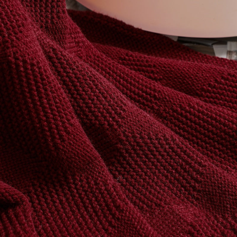 Claret Red Cozy Lightweight Acrylic Knit Throw Blanket - Diamond Waffle Texture for Sofa, Bed & Travel  - Image 4