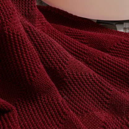 Claret Red Cozy Lightweight Acrylic Knit Throw Blanket - Diamond Waffle Texture for Sofa, Bed & Travel  - Image 4