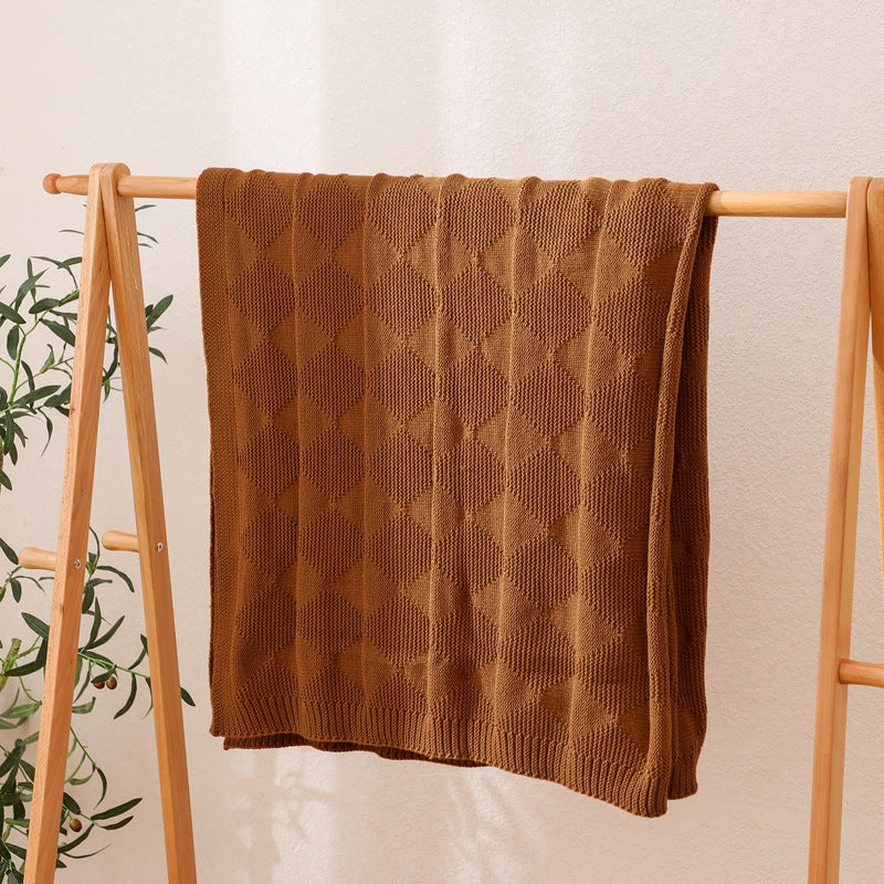 Caramel Cozy Lightweight Acrylic Knit Throw Blanket - Diamond Waffle Texture for Sofa, Bed & Travel  - Image 3