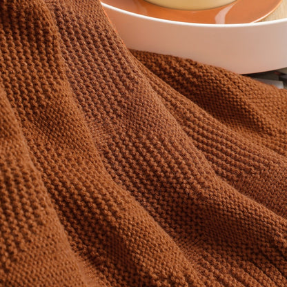 Caramel Cozy Lightweight Acrylic Knit Throw Blanket - Diamond Waffle Texture for Sofa, Bed & Travel  - Image 4