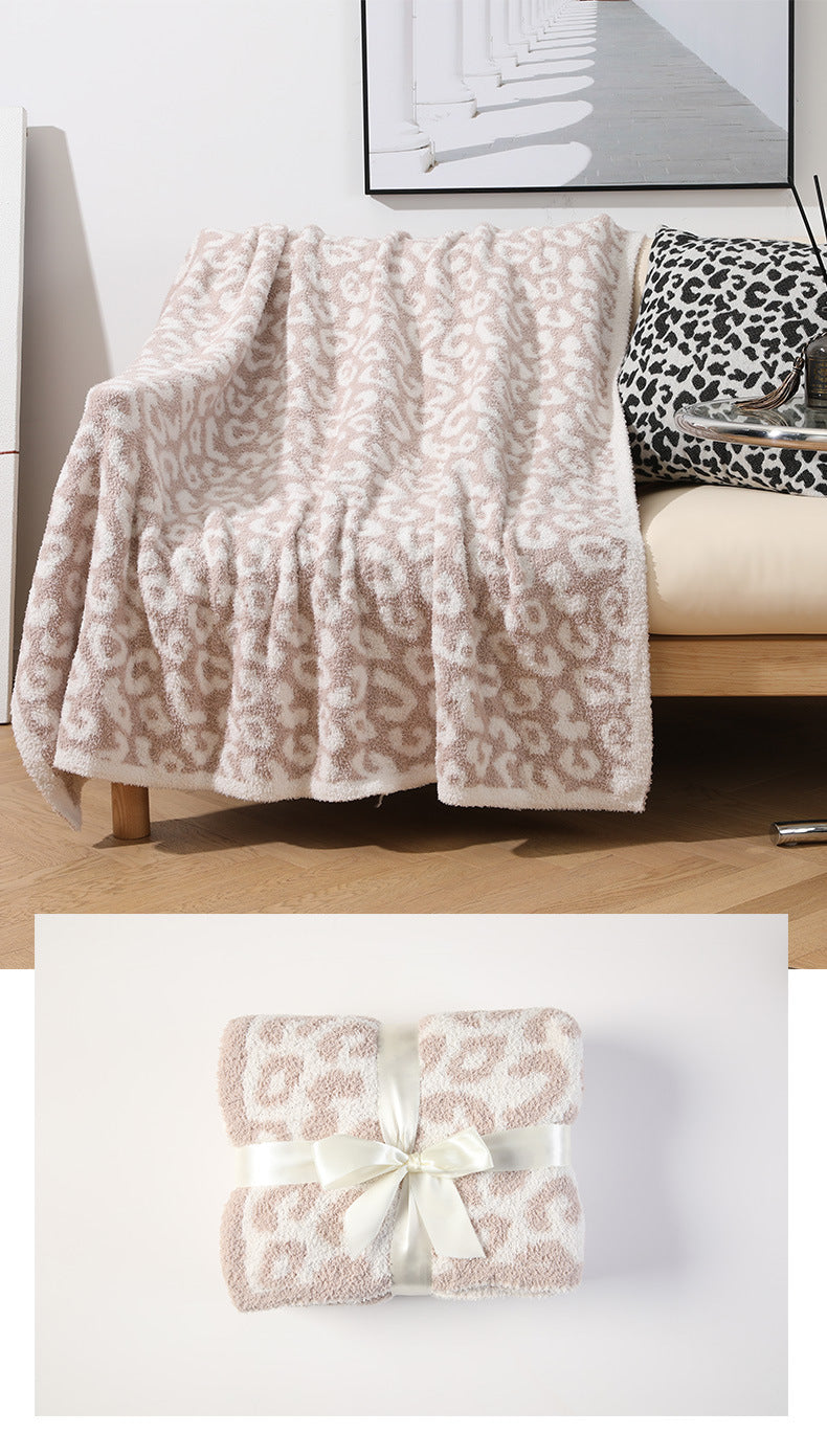Beige Luxurious Leopard Print Knit Throw Blanket - Ultra-Soft Jacquard Plush for Sofa, Bed & Cozy Comfort (130x150cm) - Image 2