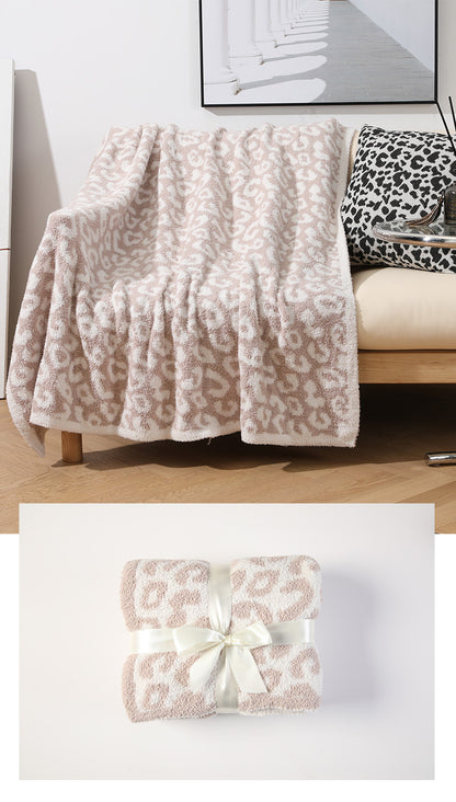 Beige Luxurious Leopard Print Knit Throw Blanket - Ultra-Soft Jacquard Plush for Sofa, Bed & Cozy Comfort (130x150cm) - Image 2
