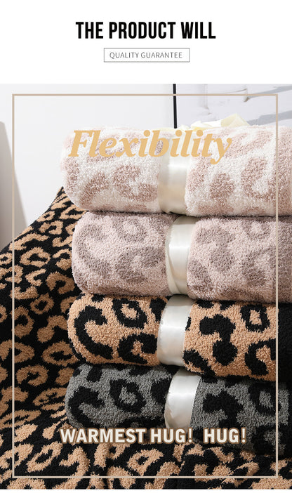 Beige Luxurious Leopard Print Knit Throw Blanket - Ultra-Soft Jacquard Plush for Sofa, Bed & Cozy Comfort (130x150cm) - Image 4