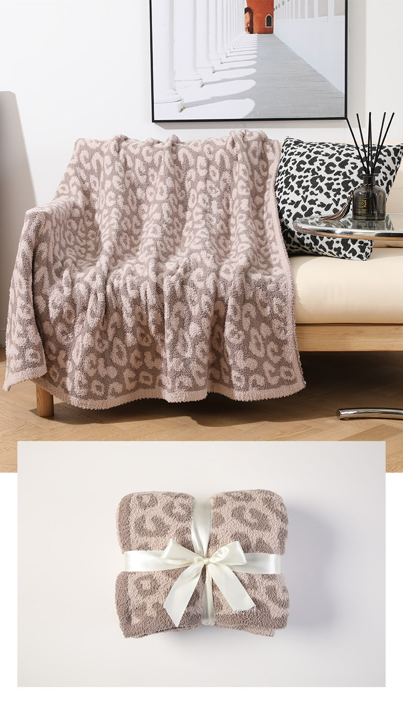 Beige and Khaki Luxurious Leopard Print Knit Throw Blanket - Ultra-Soft Jacquard Plush for Sofa, Bed & Cozy Comfort (130x150cm) - Image 2