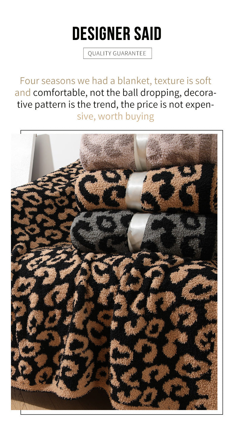 Beige and Khaki Luxurious Leopard Print Knit Throw Blanket - Ultra-Soft Jacquard Plush for Sofa, Bed & Cozy Comfort (130x150cm) - Image 5