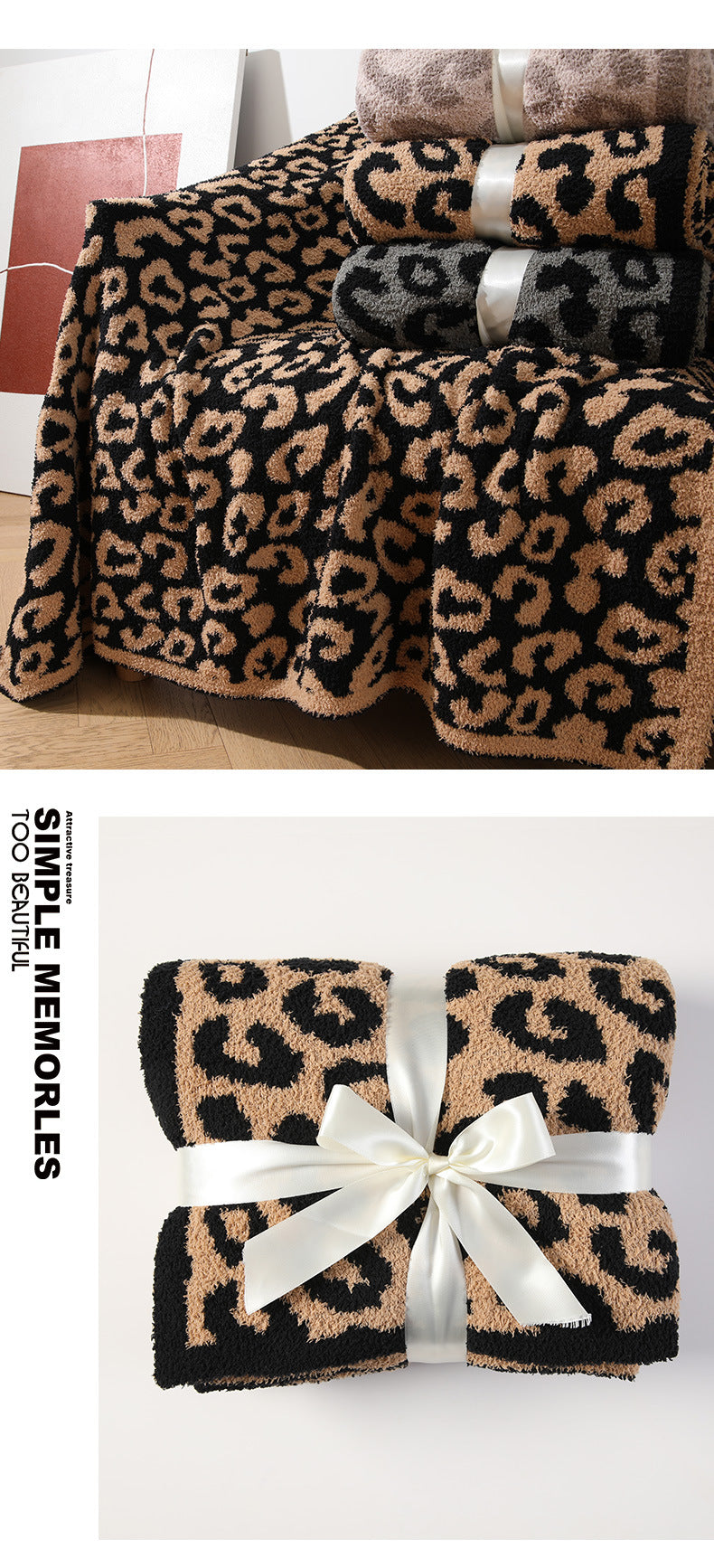 Brown and Black Luxurious Leopard Print Knit Throw Blanket - Ultra-Soft Jacquard Plush for Sofa, Bed & Cozy Comfort (130x150cm) - Image 2