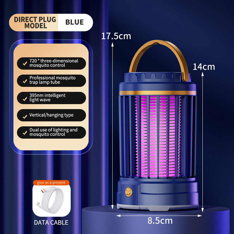 Dark Blue Portable 3-in-1 Electric Mosquito Zapper Lamp - UV Bug Killer, Warm Night Light & Bright Lantern, USB Plug-in use - Image 2
