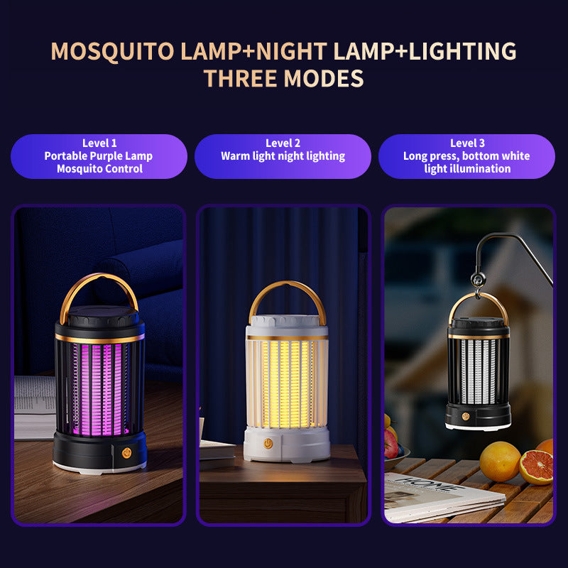 USB Rechargeable Dark Blue Portable 3-in-1 Electric Mosquito Zapper Lamp - UV Bug Killer, Warm Night Light & Bright Lantern - Image 3