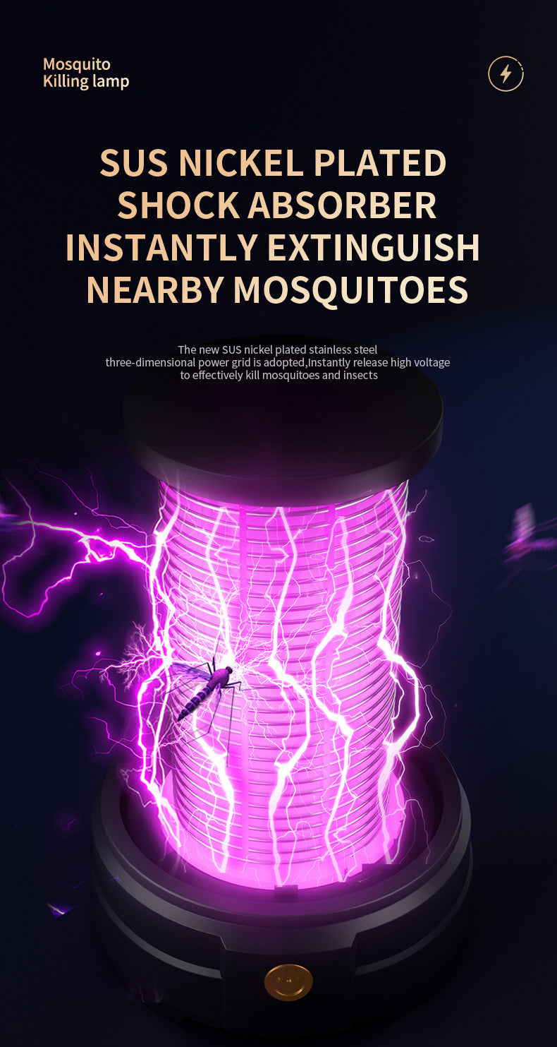 USB Rechargeable Black Portable 3-in-1 Electric Mosquito Zapper Lamp - UV Bug Killer, Warm Night Light & Bright Lantern - Image 6